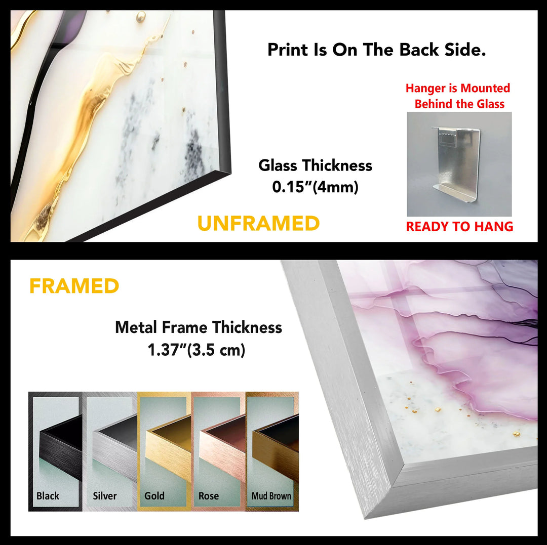 Purple and Gold Abstract Floral Wall Art – Luxury Glass Print for Elegant Interiors - MyPhotoStation