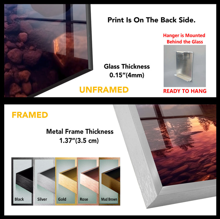 Bergsee Sonnenuntergang Wandkunst – Ruhige Natur Glas Landschaft Dekor