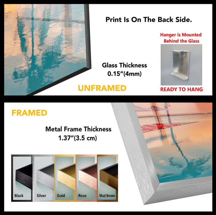 Luxury Tropical Sunset Wall Art – Infinity Pool & Palm Tree Glass Print for Coastal and Resort-Inspired Interiors
