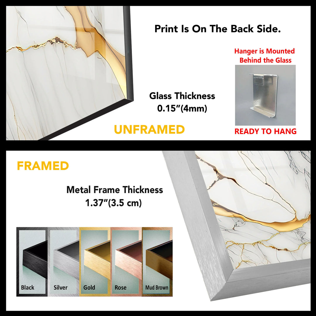 White Marble Wall Art with Gold Veins – Elegant Abstract Glass Print for Modern Luxury Interiors - MyPhotoStation