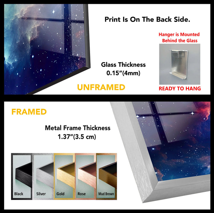 Nebula Galaxy Wall Art – Cosmic Cloud Glass Print with Vibrant Blue & Red Starburst for Futuristic Space-Inspired Decor - MyPhotoStation