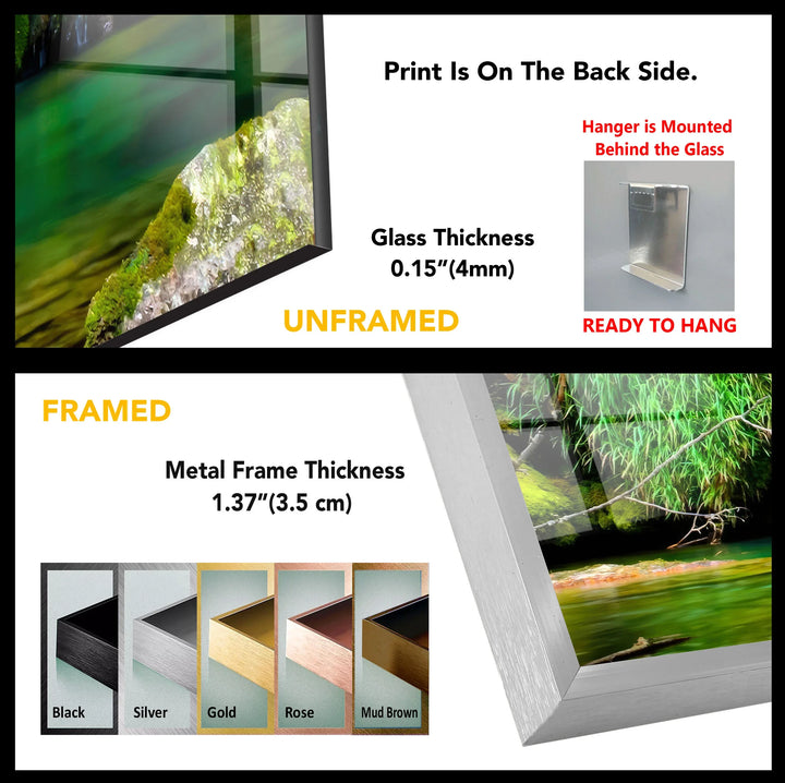 Forest Waterfall Wall Art – Serene Glass Landscape Print with Lush Green Moss and Crystal Clear Stream for Nature-Inspired Interiors - MyPhotoStation