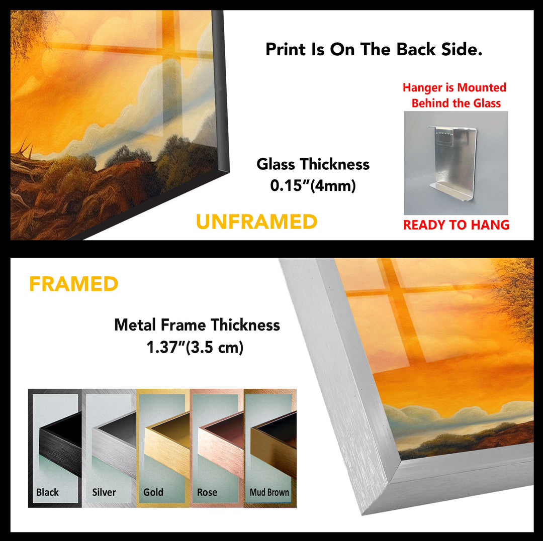Surreal Tree of Life Wall Art – Glowing Sunset Glass Print for Spiritual and Nature-Inspired Decor
