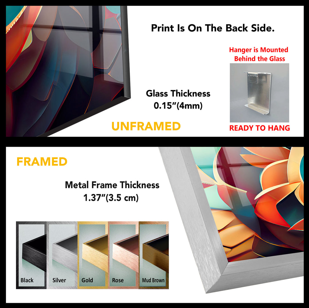 3D Geometric Mandala Glass Wall Art – Vibrant Abstract Lotus Design