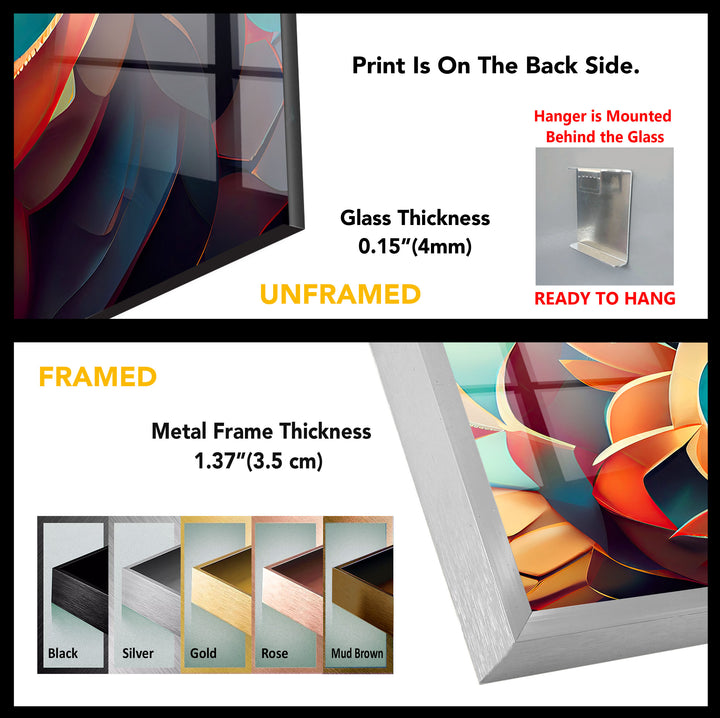 3D Geometric Mandala Glass Wall Art – Vibrant Abstract Lotus Design