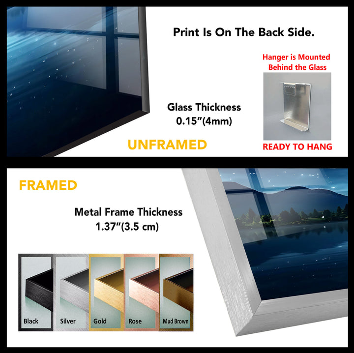 Starry Night Lake Wall Art – Tranquil Mountain Reflection Glass Print for Interior Elegance