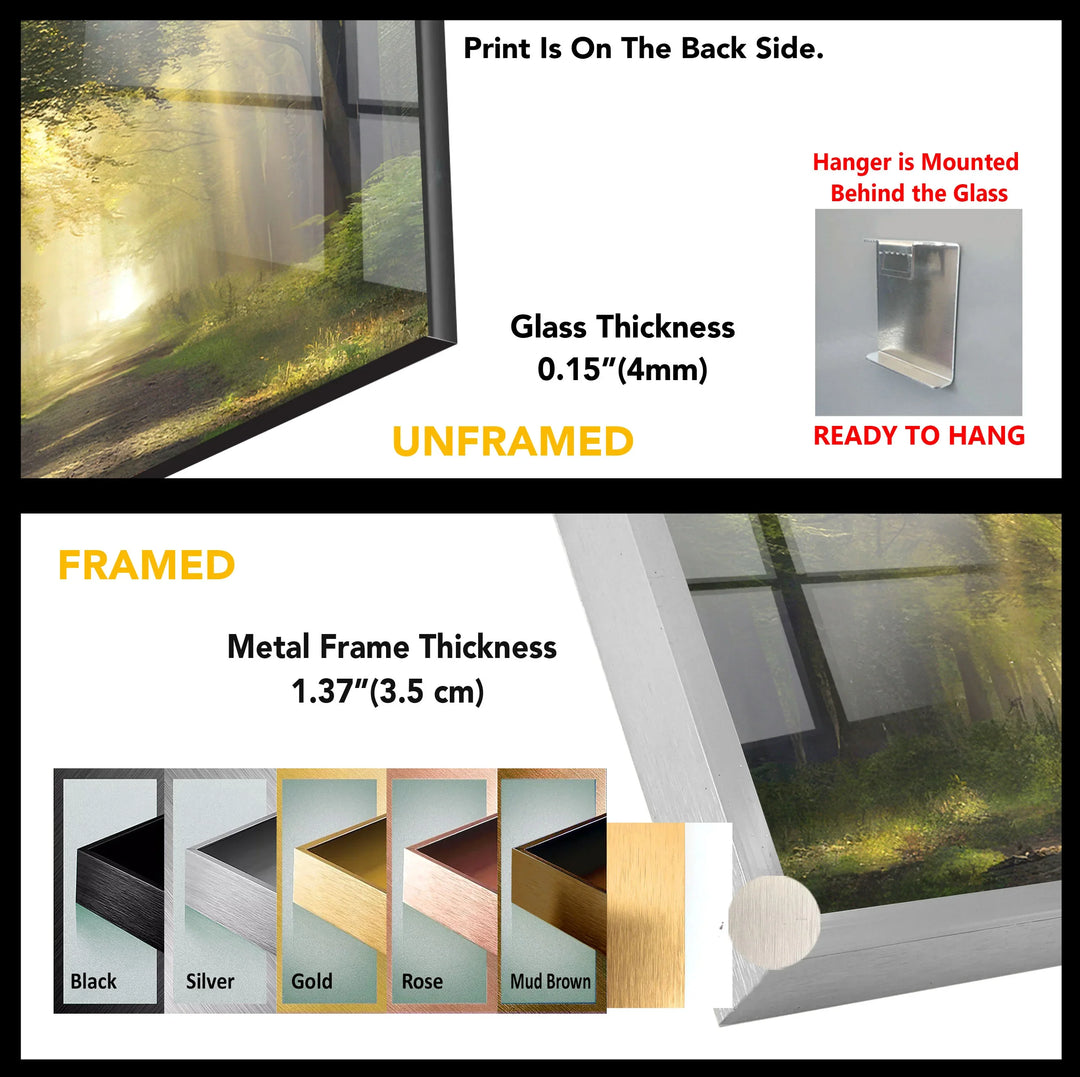 Forest Light Path Glass Wall Art – Serene Green Nature Print for Relaxing Decor - MyPhotoStation