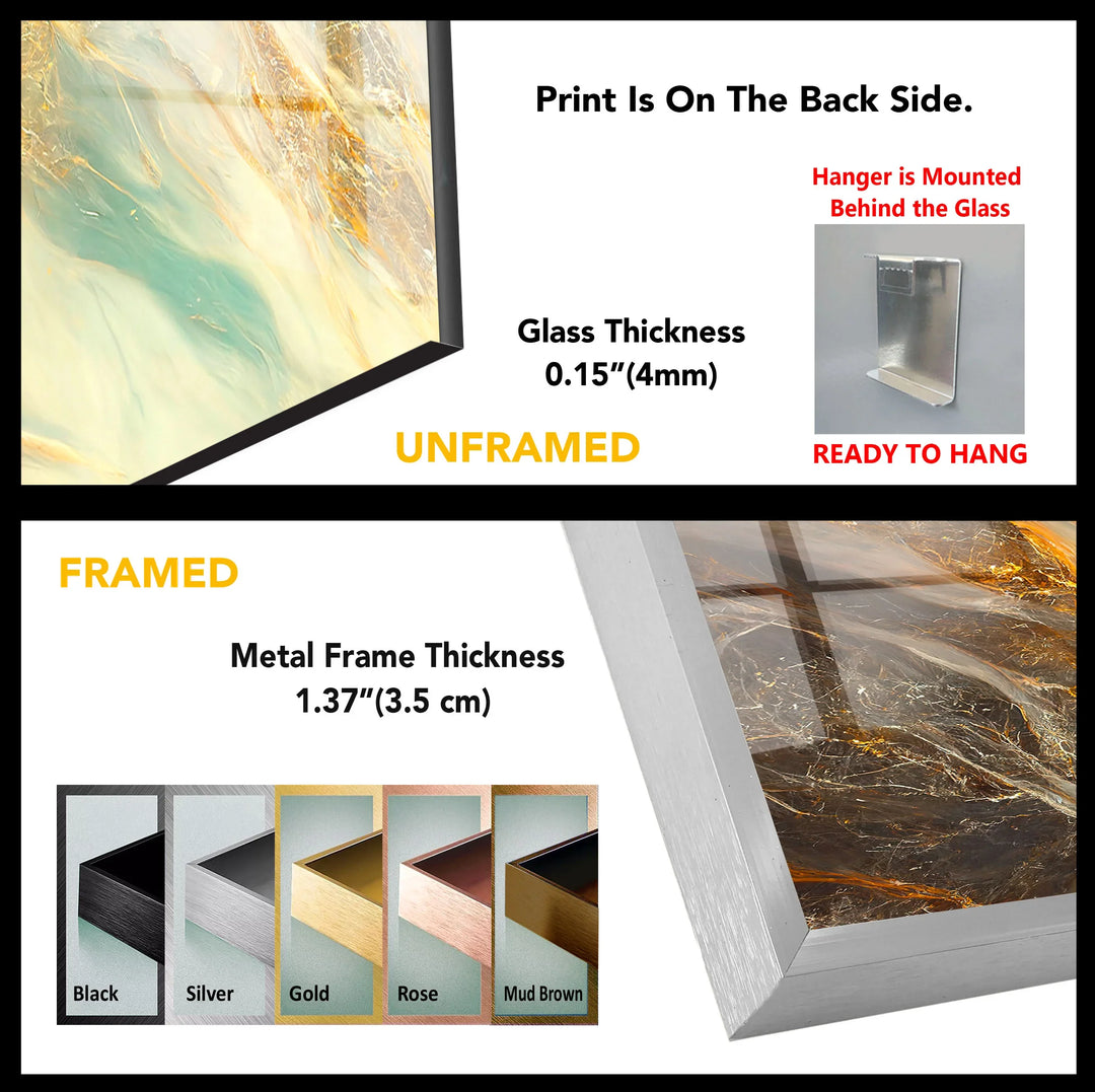 Gold Teal Marble Wall Art – Abstract Glass Print with Fiery Metallic Flow for Modern Elegant Interiors - MyPhotoStation