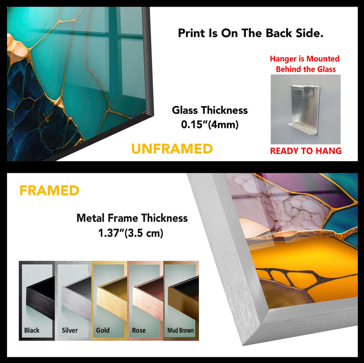 Colorful Abstract Stained Glass Wall Art – Golden Fractured Modern Glass Print - MyPhotoStation
