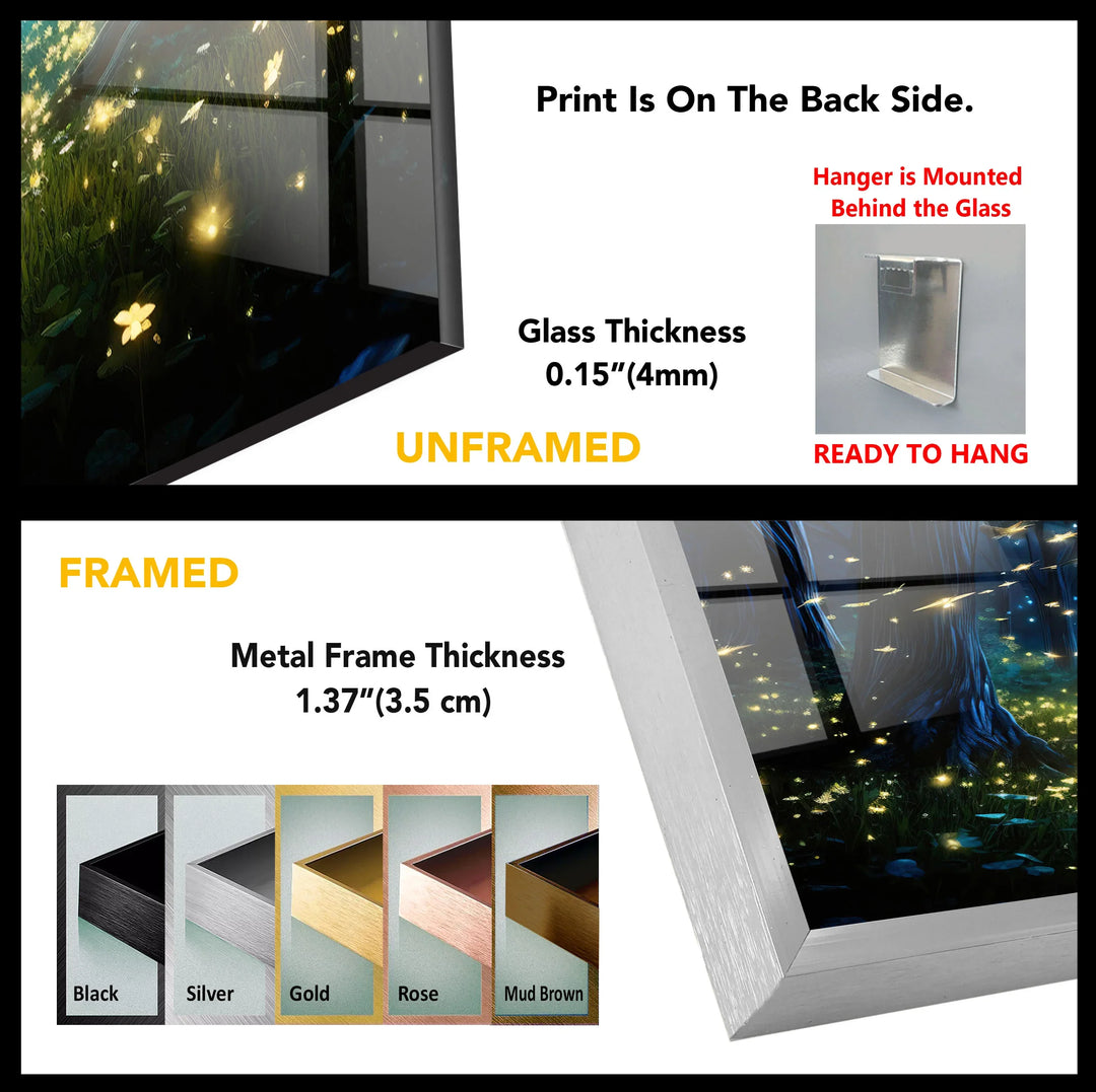 Enchanted Firefly Forest Wall Art – Magical Night Path Glass Print for Fantasy Decor - MyPhotoStation