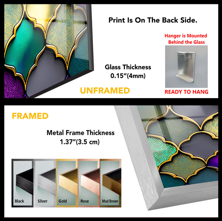 Moroccan Geometric Stained Glass Wall Art – Luxurious Gold & Teal Decor