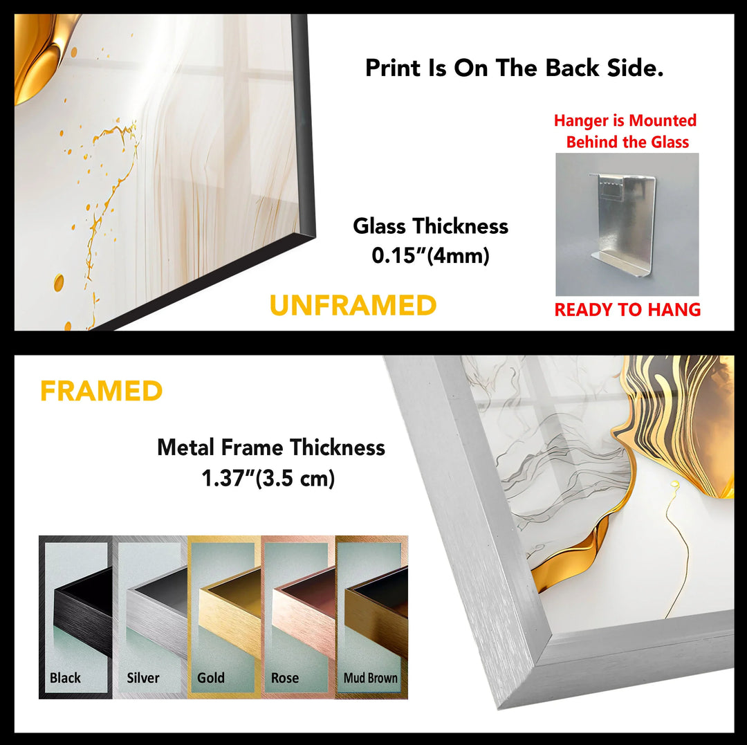 White and Gold Abstract Wall Art – Luxury Fluid Marble Glass Print for Modern Glam Interiors and Chic Living Spaces - MyPhotoStation