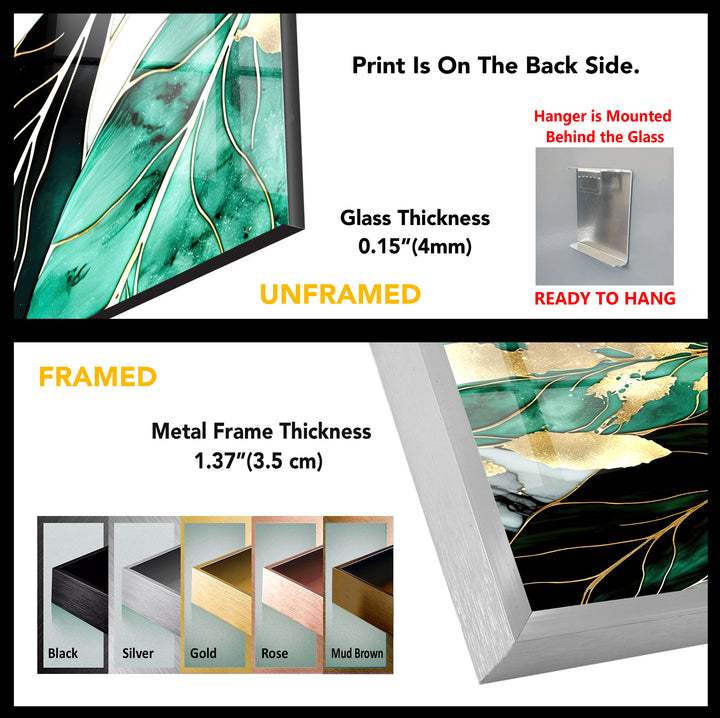 Gold & Emerald Botanical Glass Wall Art – Luxury Green Leaf Design
