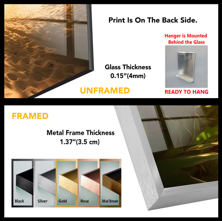 Golden Forest Beach Wall Art – Tropical Palm Tree Pathway Glass Print for Tranquil Nature-Inspired Decor