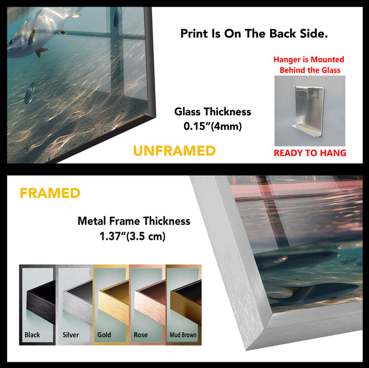 Tropical Ocean Split View Wall Art – Sunset and Underwater Scene Glass Print