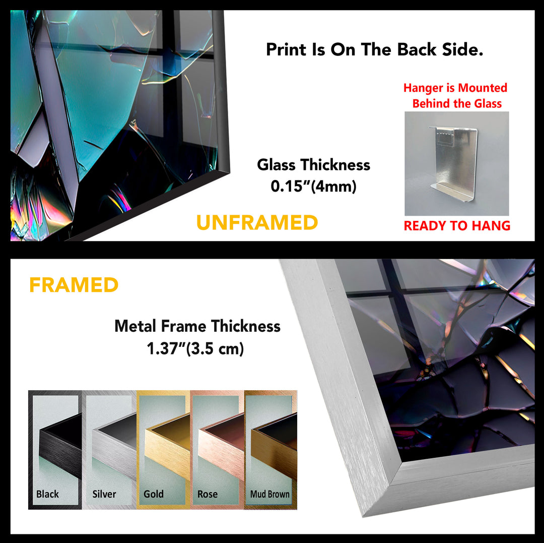 Zerbrochenes Prisma-Glas-Wandbild – Schillernder abstrakter Bruchdruck 