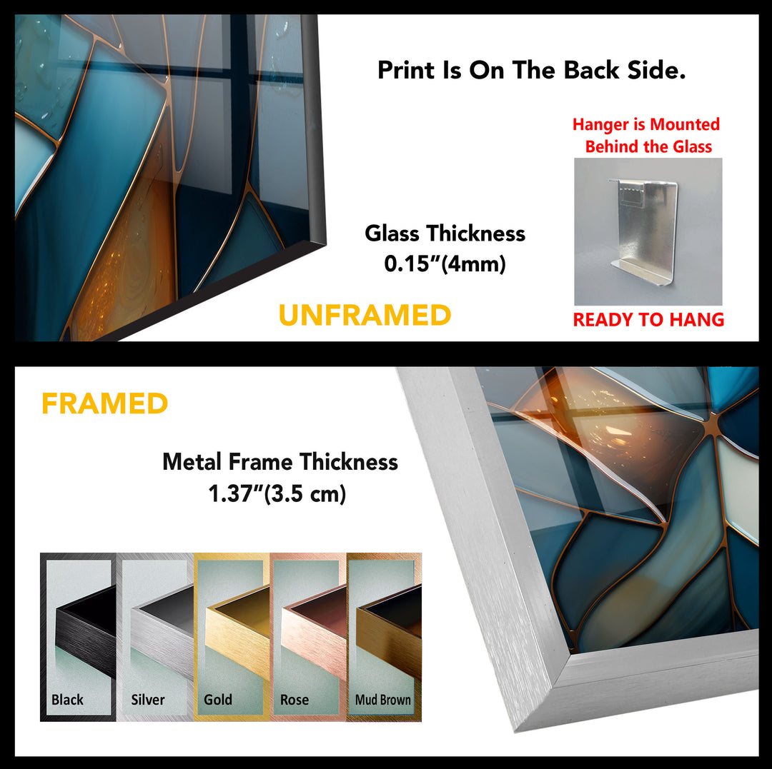 Blue Stained Glass Wall Art – Abstract Mosaic Glass Print Decor