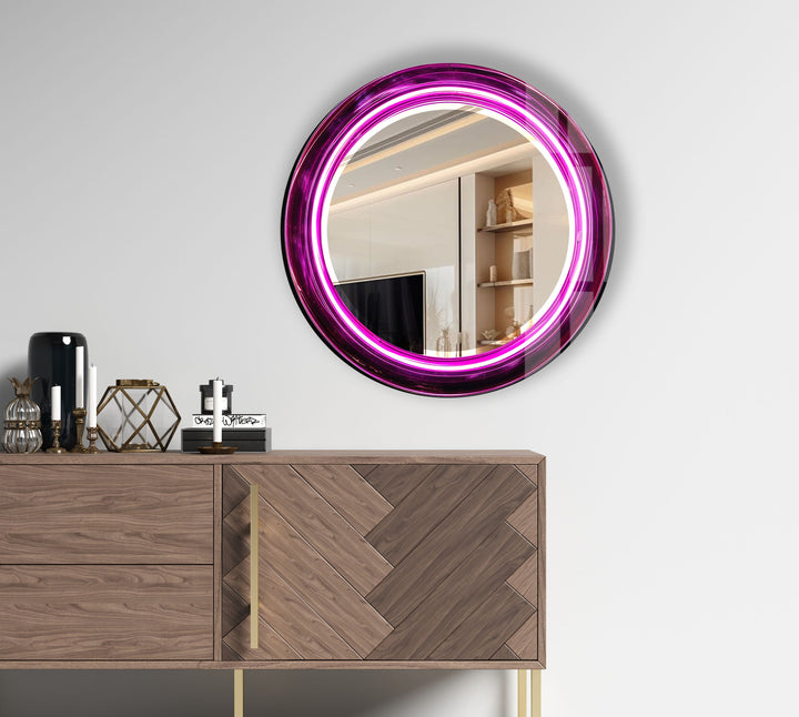 Purple Swirl Round Glass Mirror – Bold Accent for Modern Interiors