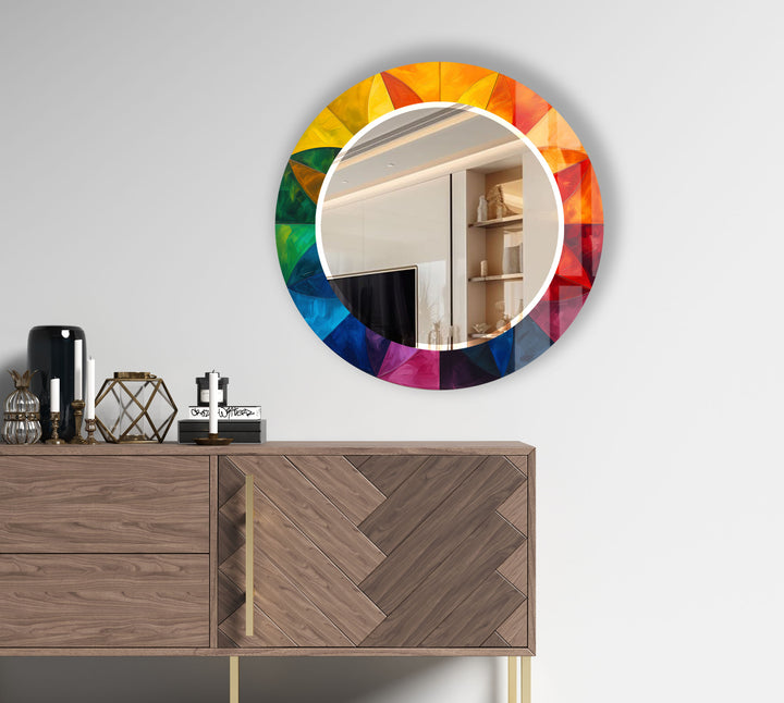 Rainbow Petal Round Mirror – Vibrant Frame Accent for Wall Decor