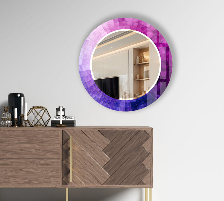 Purple Ombre Round Wall Mirror – Gradient Glass Frame for Modern Decor