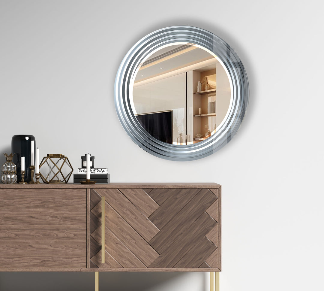 Modern Chrome Spiral Mirror – Sleek Round Wall Accent Design