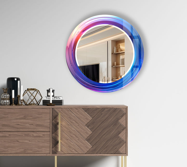 Runder Wandspiegel „Color Fade“ – Lila-Blauer Wirbelrahmen für moderne Räume