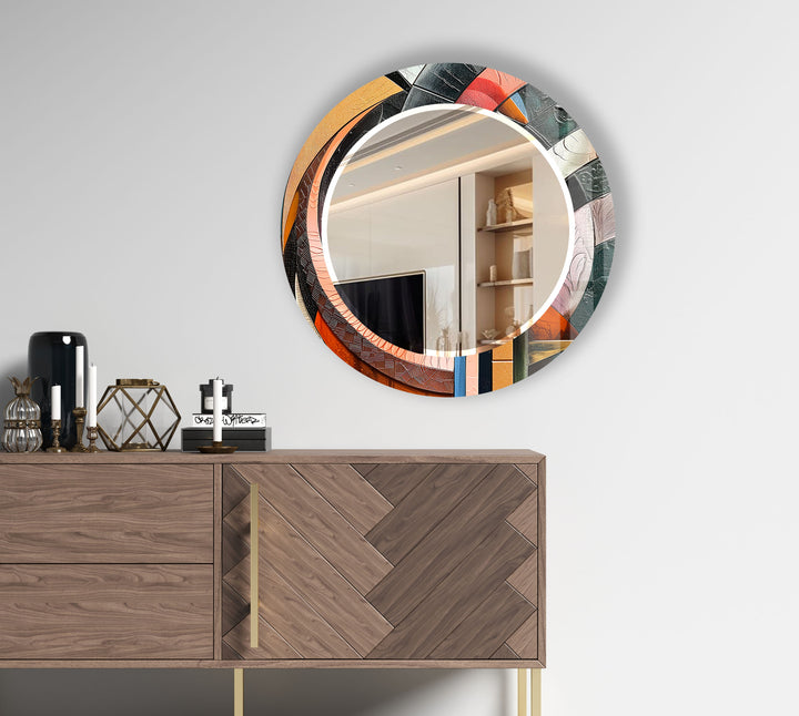 Colorful Mosaic Round Wall Mirror – Artistic Glass Frame for Modern Decor