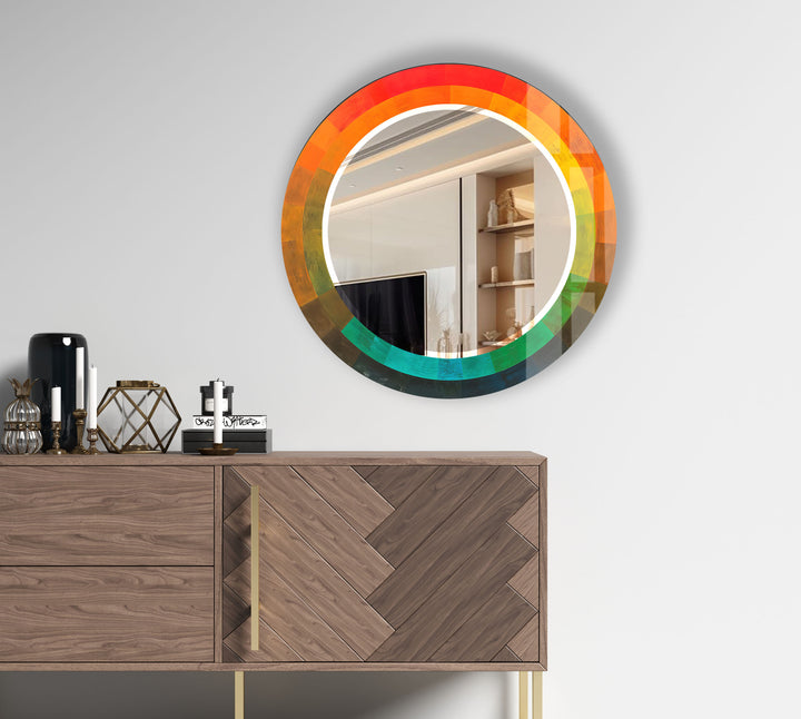 Gradient Spectrum Round Mirror – Colorful Frame Wall Accent