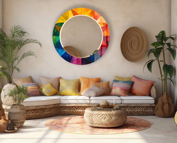 Rainbow Petal Round Mirror – Vibrant Frame Accent for Wall Decor