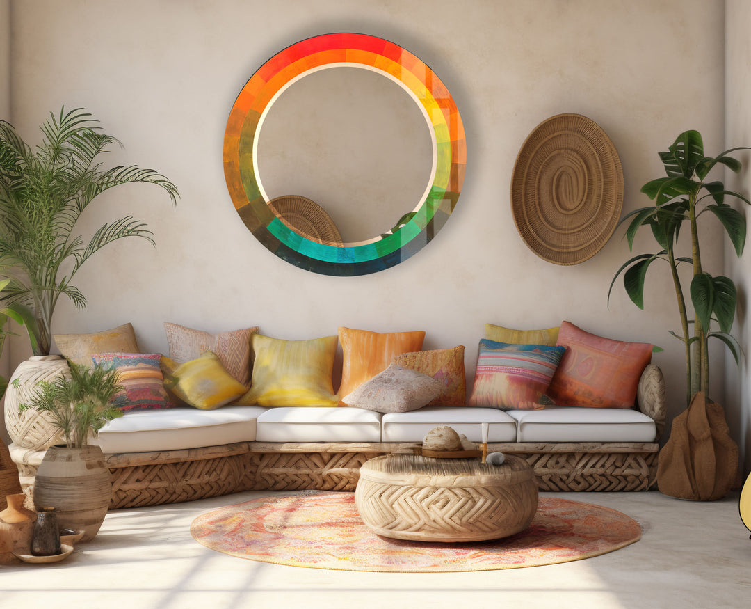 Gradient Spectrum Round Mirror – Colorful Frame Wall Accent