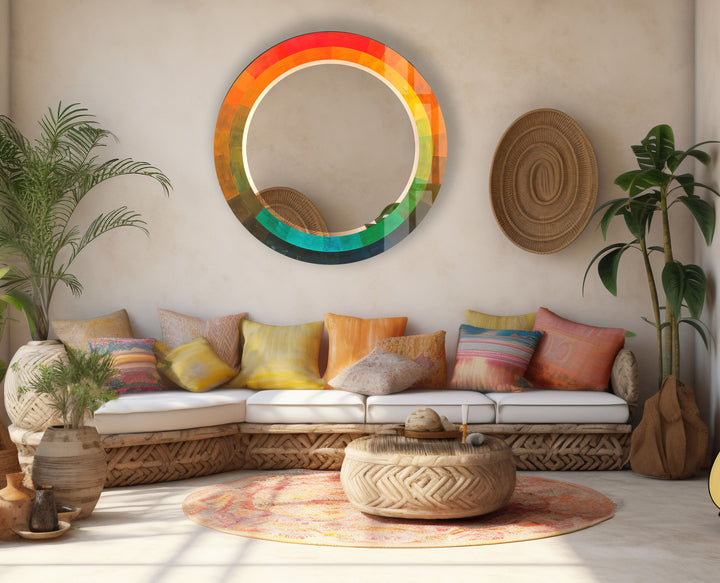 Gradient Spectrum Round Mirror – Colorful Frame Wall Accent