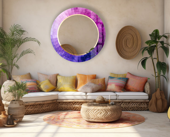 Purple Ombre Round Wall Mirror – Gradient Glass Frame for Modern Decor