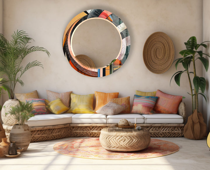 Colorful Mosaic Round Wall Mirror – Artistic Glass Frame for Modern Decor