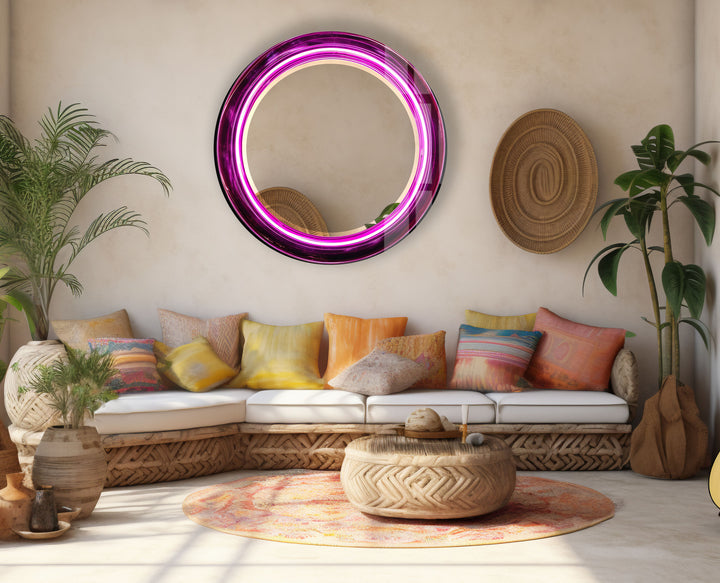 Purple Swirl Round Glass Mirror – Bold Accent for Modern Interiors