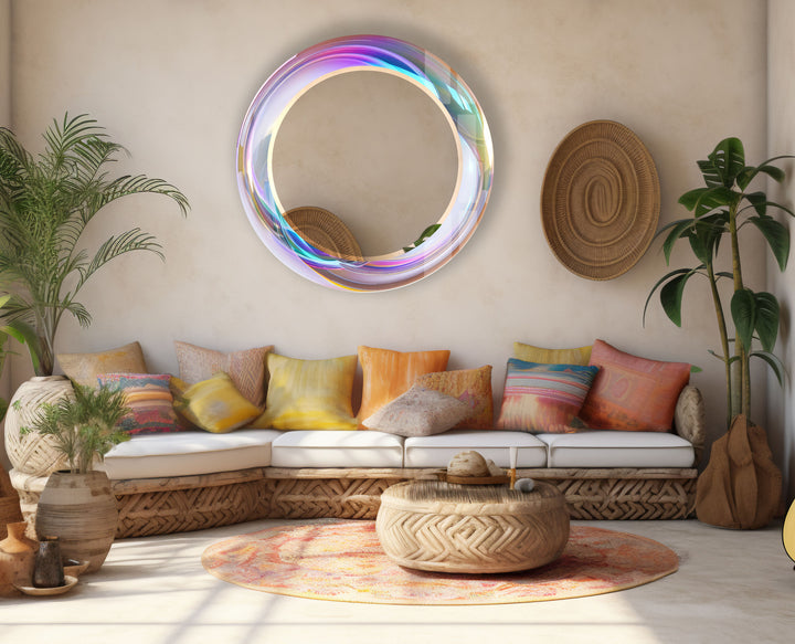 Holographic Swirl Glass Mirror – Iridescent Frame for Modern Decor