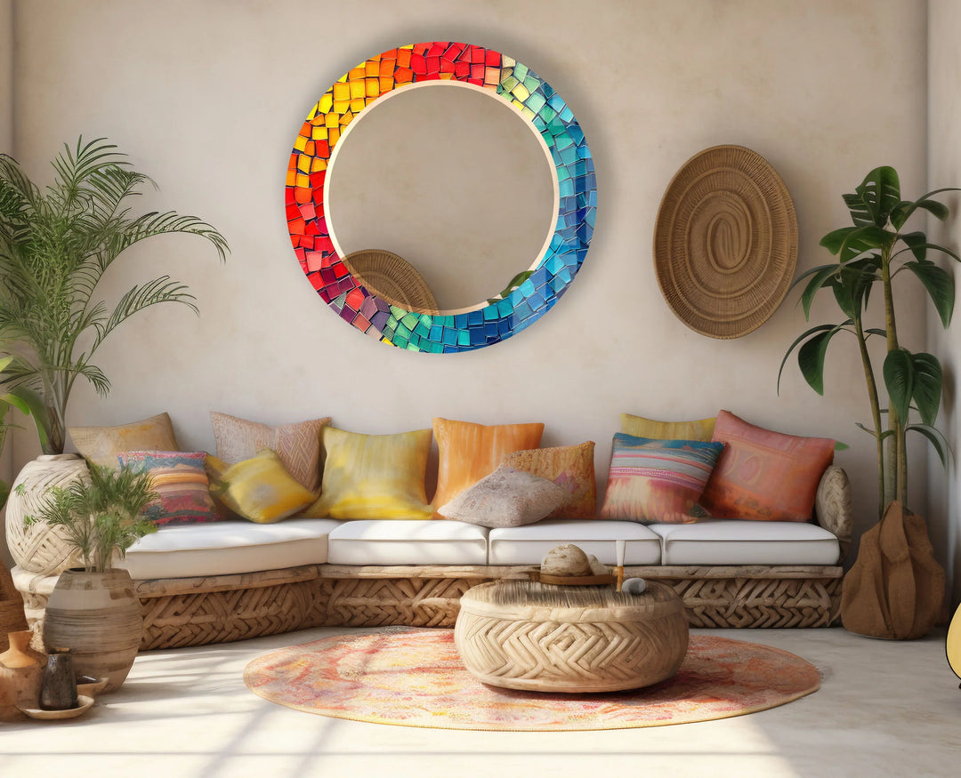 Rainbow Tile Mosaic Mirror – Colorful Round Glass for Wall Decor - MyPhotoStation