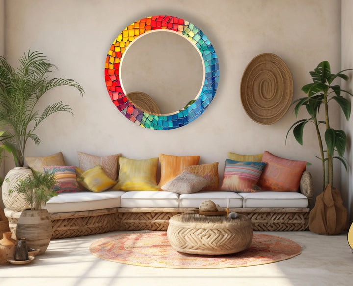Rainbow Tile Mosaic Mirror – Colorful Round Glass for Wall Decor - MyPhotoStation