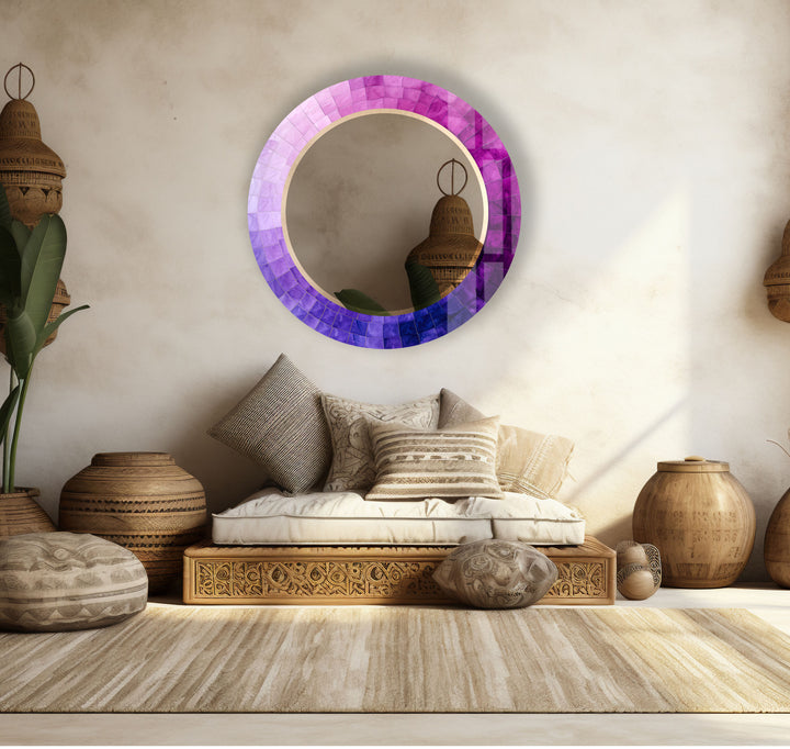 Purple Ombre Round Wall Mirror – Gradient Glass Frame for Modern Decor