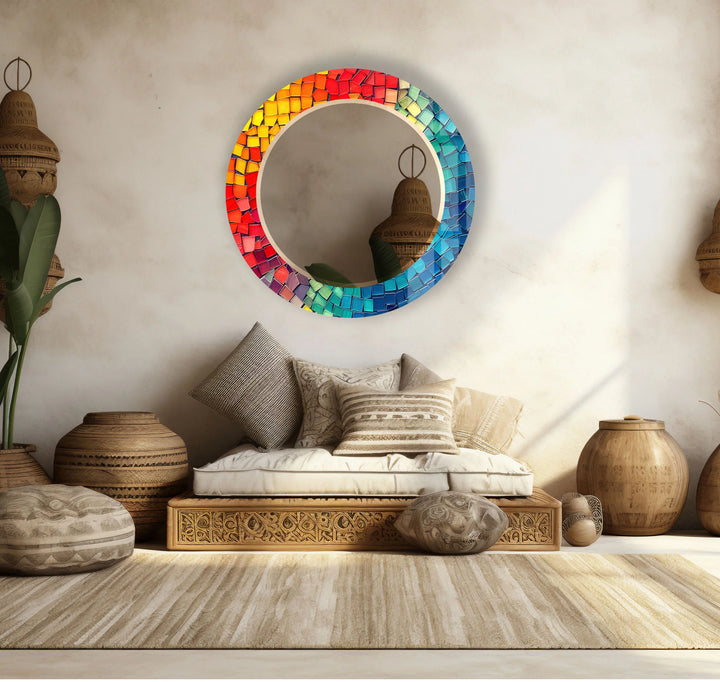 Rainbow Tile Mosaic Mirror – Colorful Round Glass for Wall Decor - MyPhotoStation