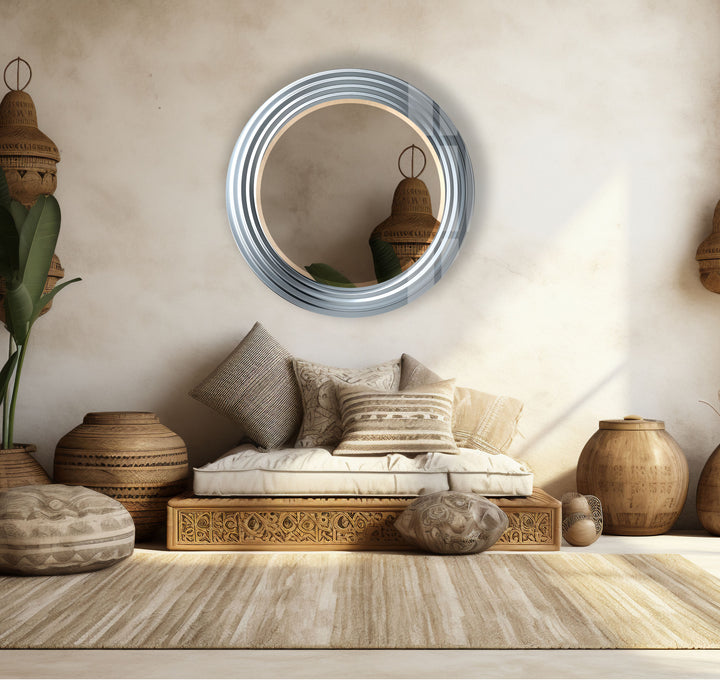 Modern Chrome Spiral Mirror – Sleek Round Wall Accent Design