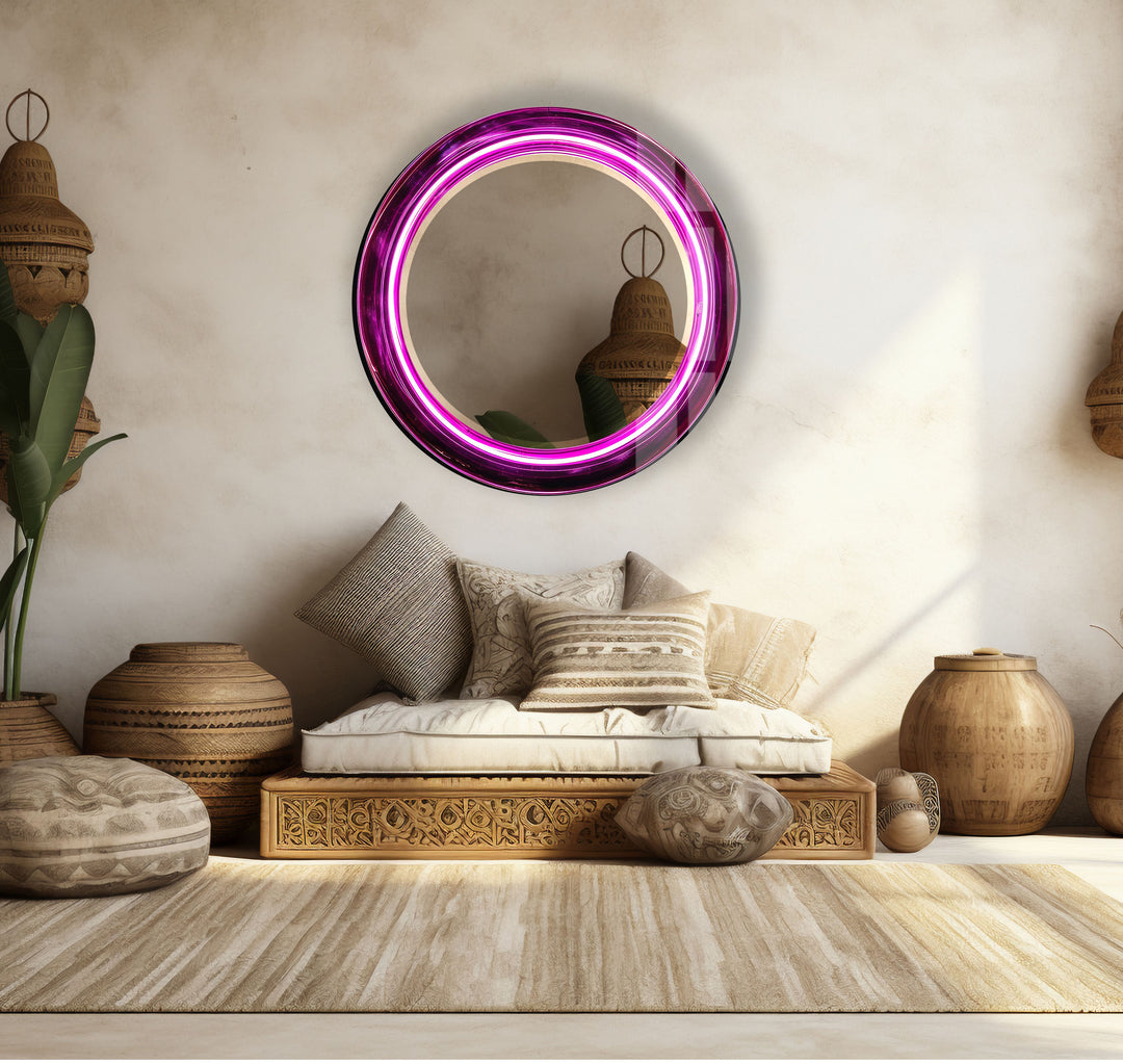 Purple Swirl Round Glass Mirror – Bold Accent for Modern Interiors