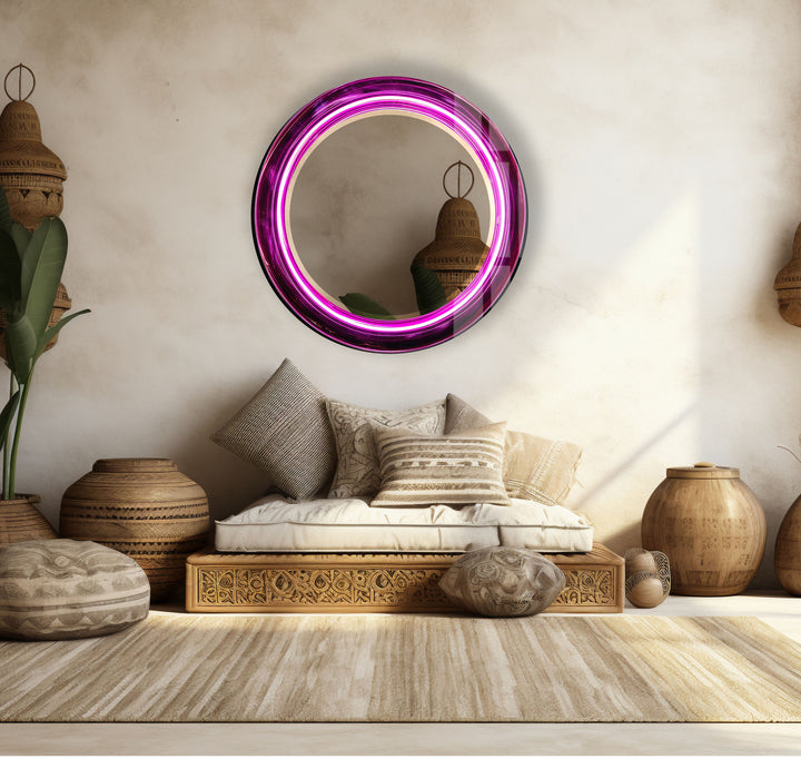 Purple Swirl Round Glass Mirror – Bold Accent for Modern Interiors