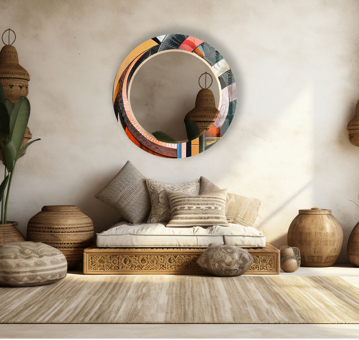 Colorful Mosaic Round Wall Mirror – Artistic Glass Frame for Modern Decor