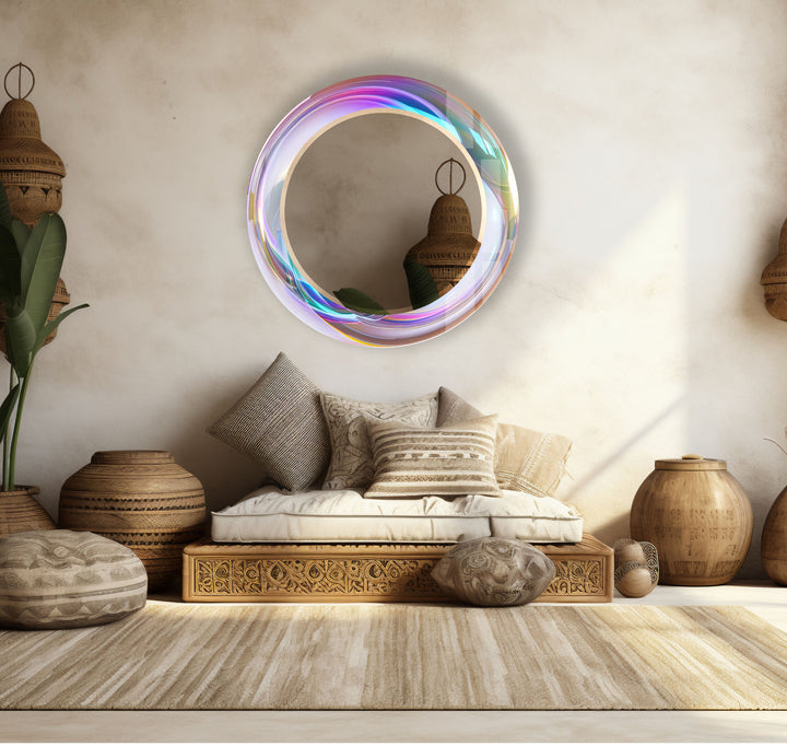 Holographic Swirl Glass Mirror – Iridescent Frame for Modern Decor