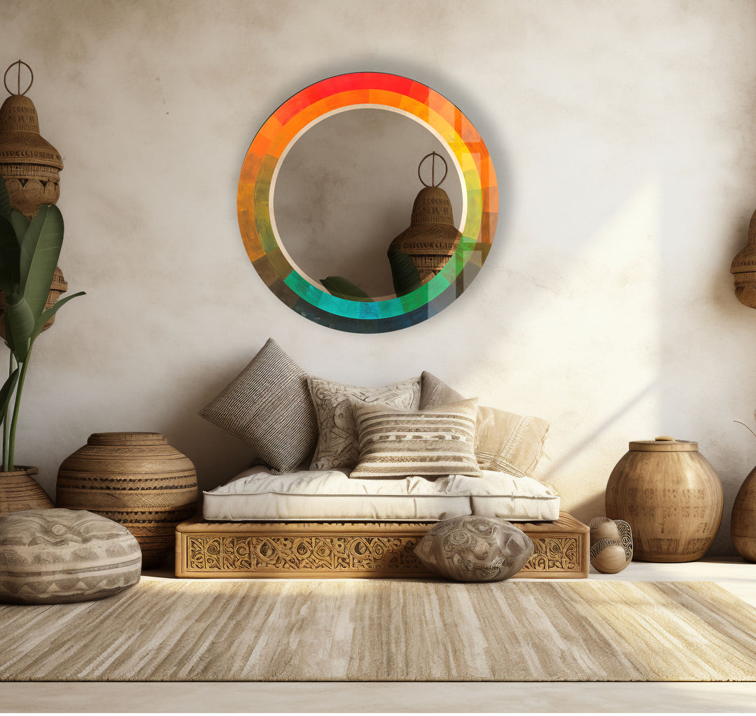 Gradient Spectrum Round Mirror – Colorful Frame Wall Accent
