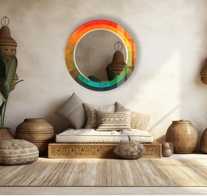 Gradient Spectrum Round Mirror – Colorful Frame Wall Accent