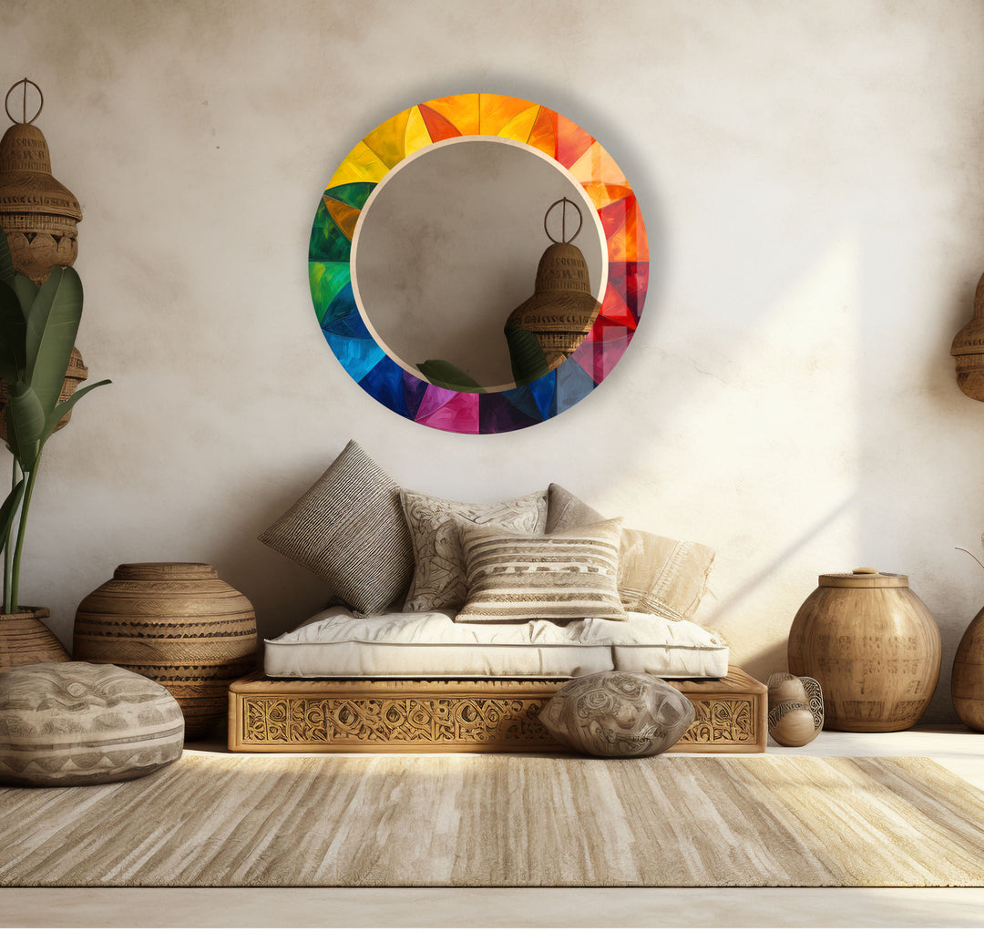 Rainbow Petal Round Mirror – Vibrant Frame Accent for Wall Decor