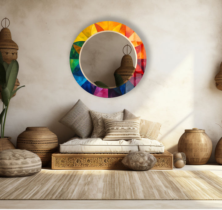 Rainbow Petal Round Mirror – Vibrant Frame Accent for Wall Decor
