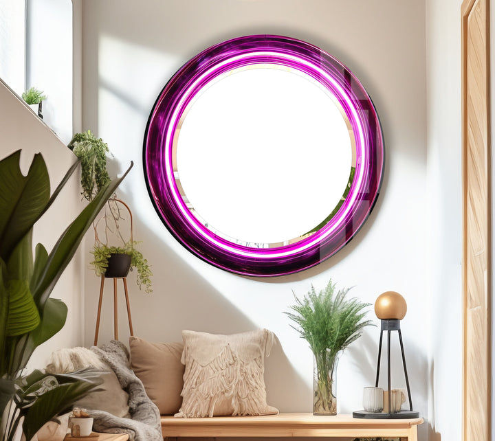 Purple Swirl Round Glass Mirror – Bold Accent for Modern Interiors