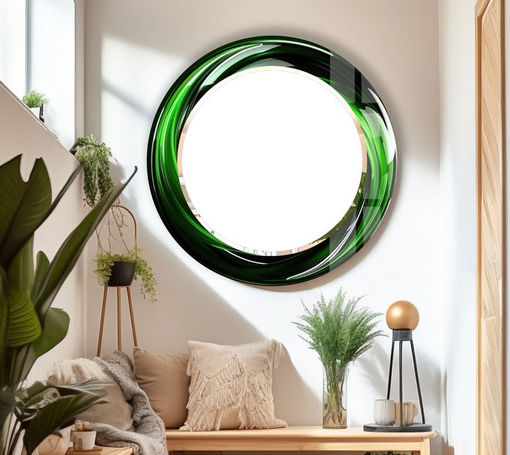 Green Swirl Round Mirror – Bold Glass Frame for Modern Wall Decor
